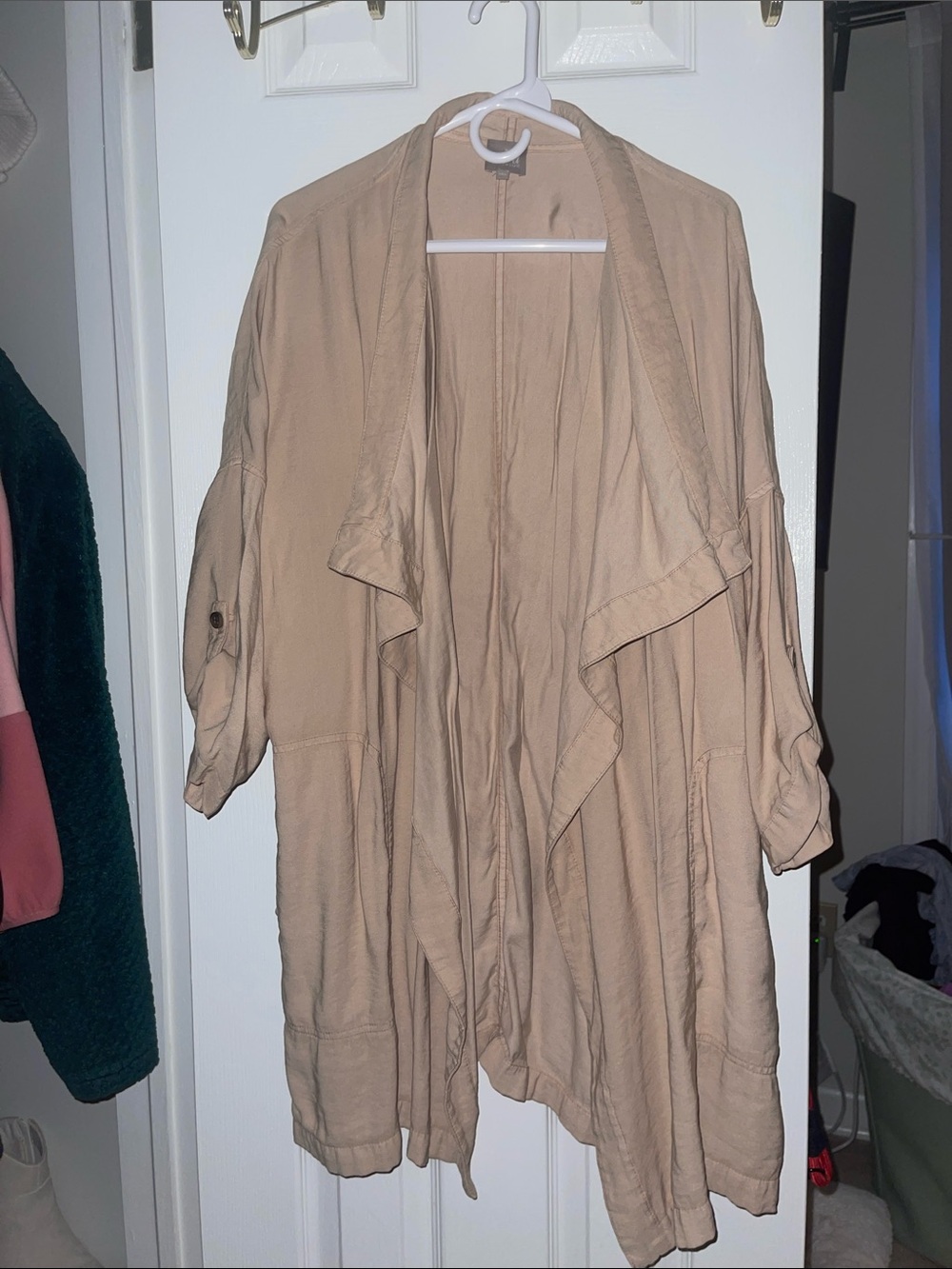 Alba Taupe Draped Trench Coat made Colombia